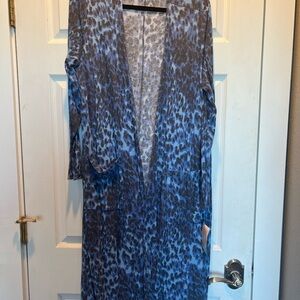 Lularoe Sarah long  cardigan sweater / duster large. Blue leopard cheetah print.